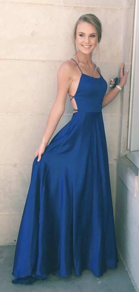 زفاف - 2018 Straps Navy Blue Long Prom Dress, Simple Long Prom Dress, Party Dress