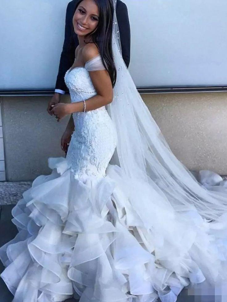 Hochzeit - Hot Sale Sleeveless White Wedding Dresses Absorbing Long Mermaid/Trumpet Beaded/Beading Zipper Dresses WF02G59-833