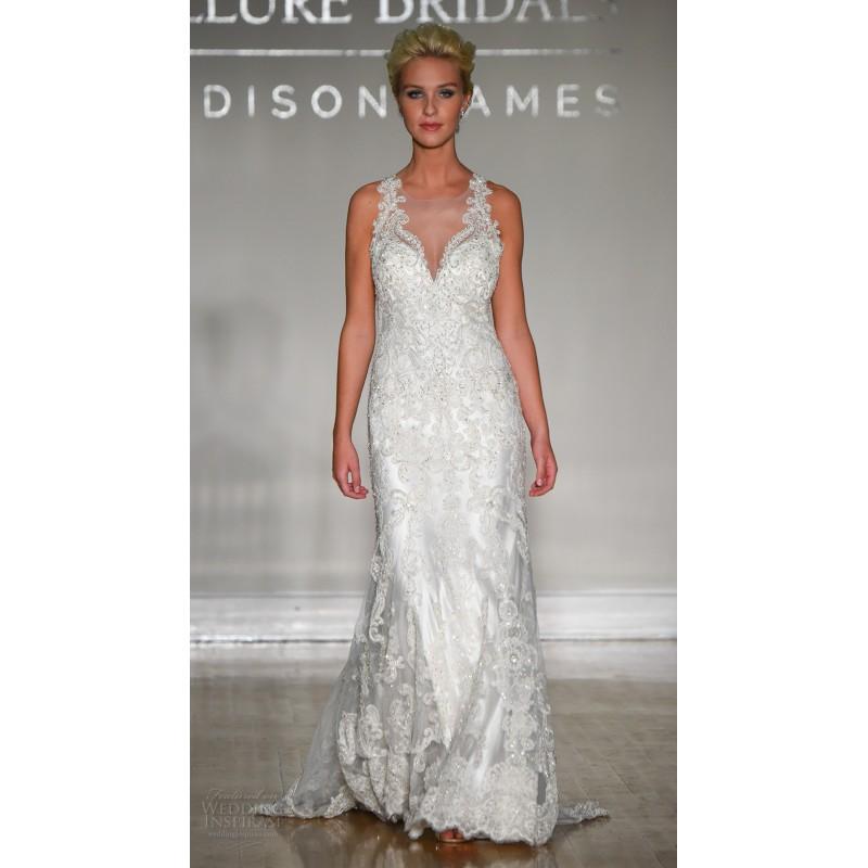 Hochzeit - Madison James Fall/Winter 2017 Lace Covered Button Beading Elegant Court Train Sleeveless Fit & Flare Illusion Wedding Gown - Truer Bride - Find your dreamy wedding dress