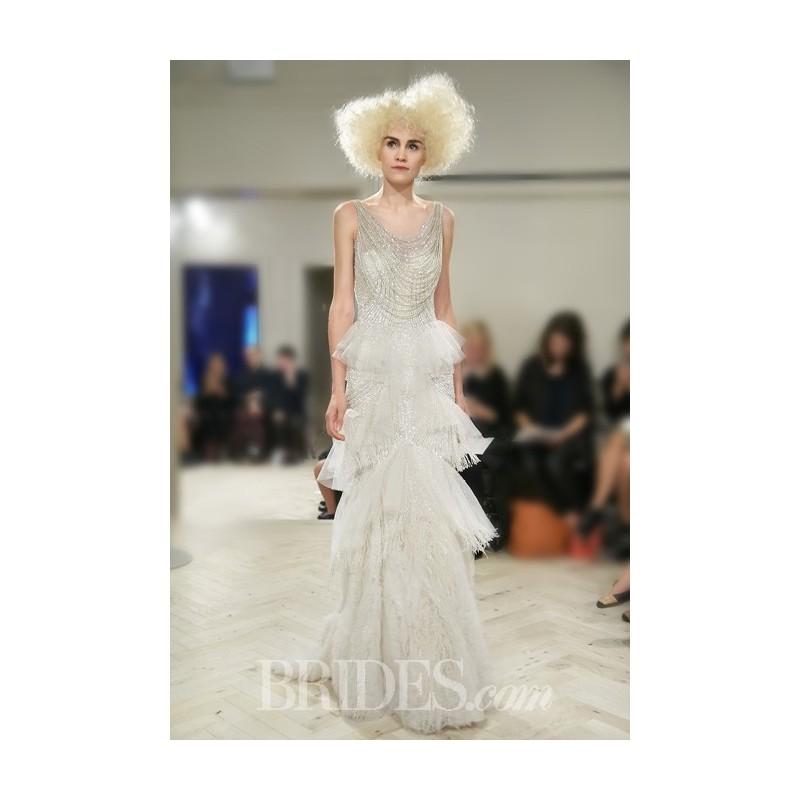 زفاف - Badgley Mischka Bride - Fall 2014 - Annabel Sleeveless Gold Sheath Wedding Dress with Tiered Skirt - Stunning Cheap Wedding Dresses