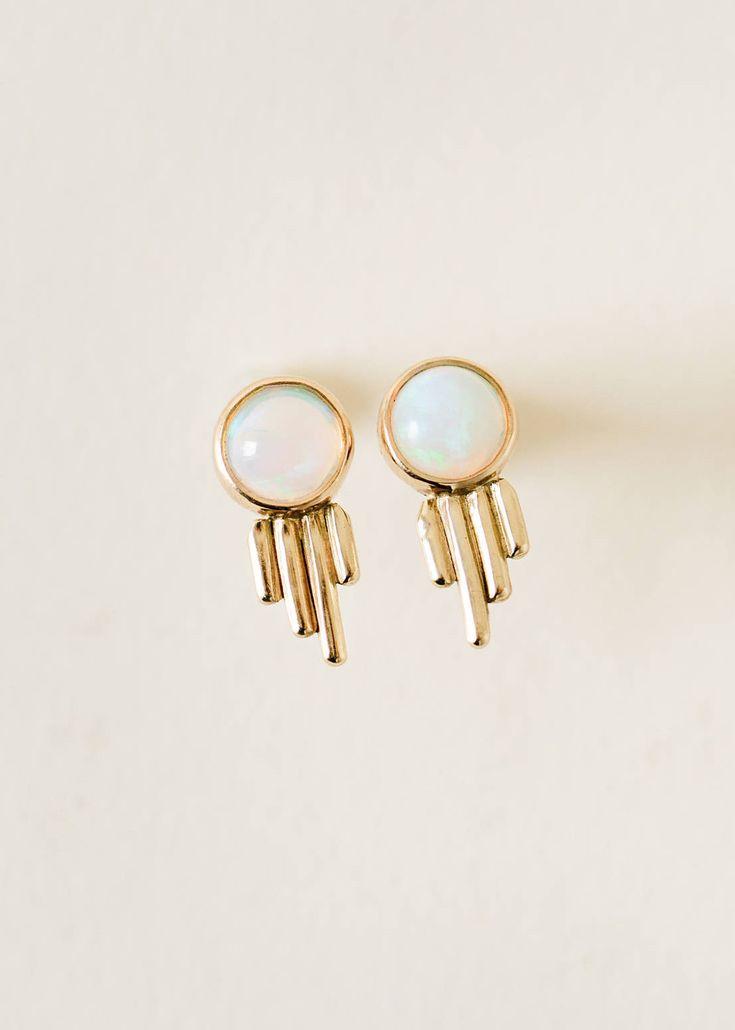 Wedding - MADE-TO-ORDER: Shooting Star Studs In Ethiopian Opal & 10K Yellow Gold, Opal, Gold, Gemstone Earrings