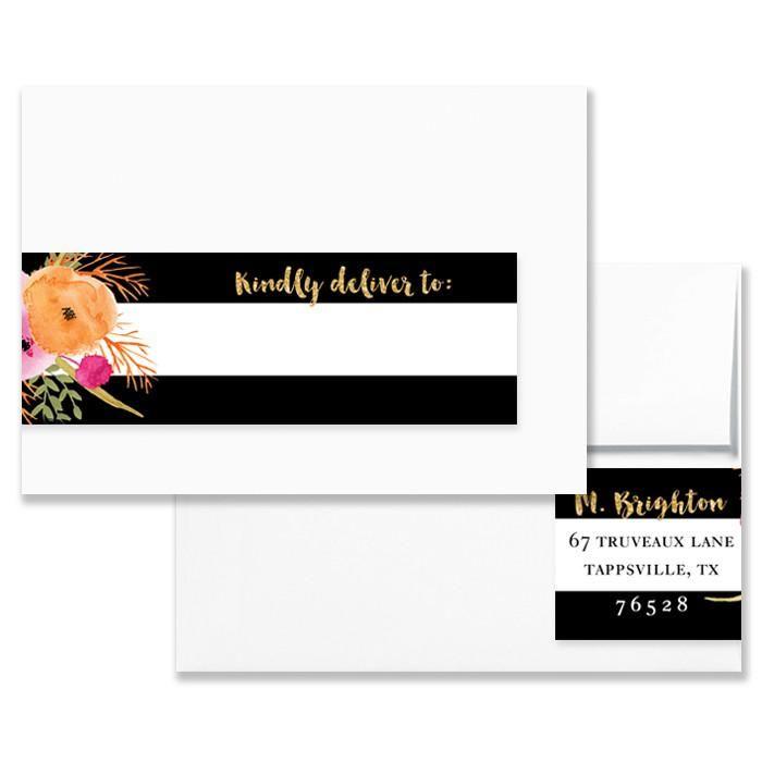 زفاف - "Mady" Black   White Stripe Envelope Wrap Address Labels