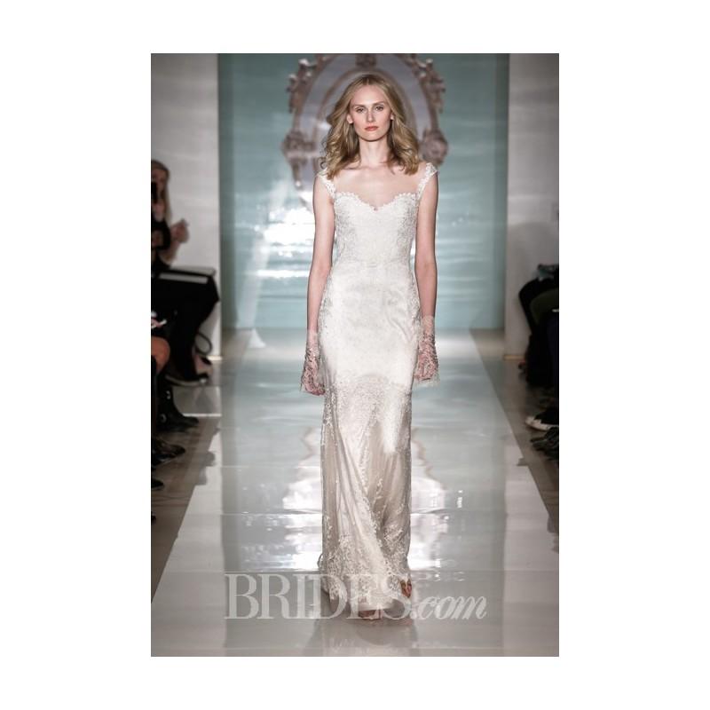 زفاف - Reem Acra - Spring 2015 - Cap-Sleeved Embroidered Illusion Sheath Wedding Dress with a Sweetheart Bodice - Stunning Cheap Wedding Dresses