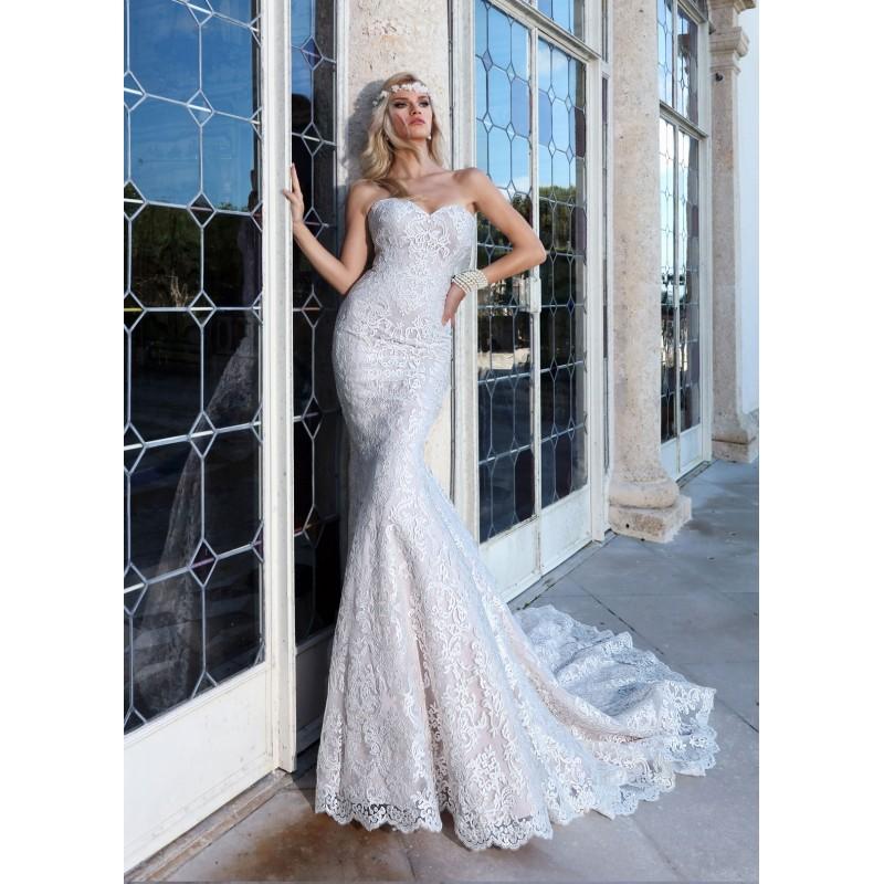 Hochzeit - Ashley & Justin Spring/Summer 2018 10589 Chapel Train Sweet Blush Sweetheart Fit & Flare Sleeveless Open Back Lace Bridal Gown - HyperDress.com