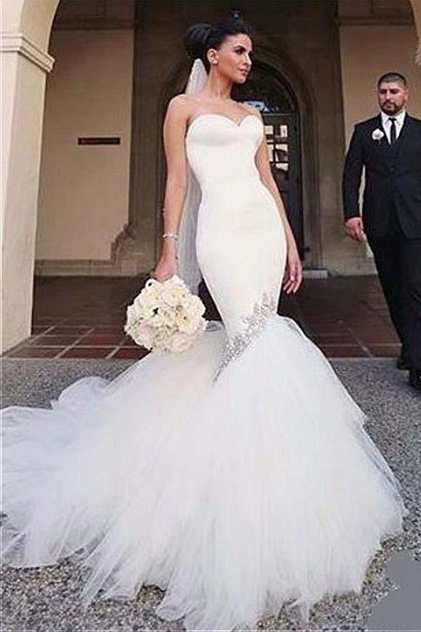 Hochzeit - Custom Made Delightful Wedding Dresses 2018 Sweetheart Neckline Memaid Wedding Dresses With Beading