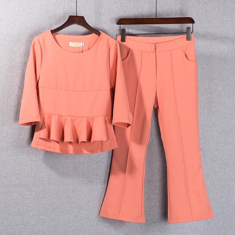 Wedding - Vogue Slimming Scoop Neck 1/2 Sleeves Top Flare Trouser - Discount Fashion in beenono