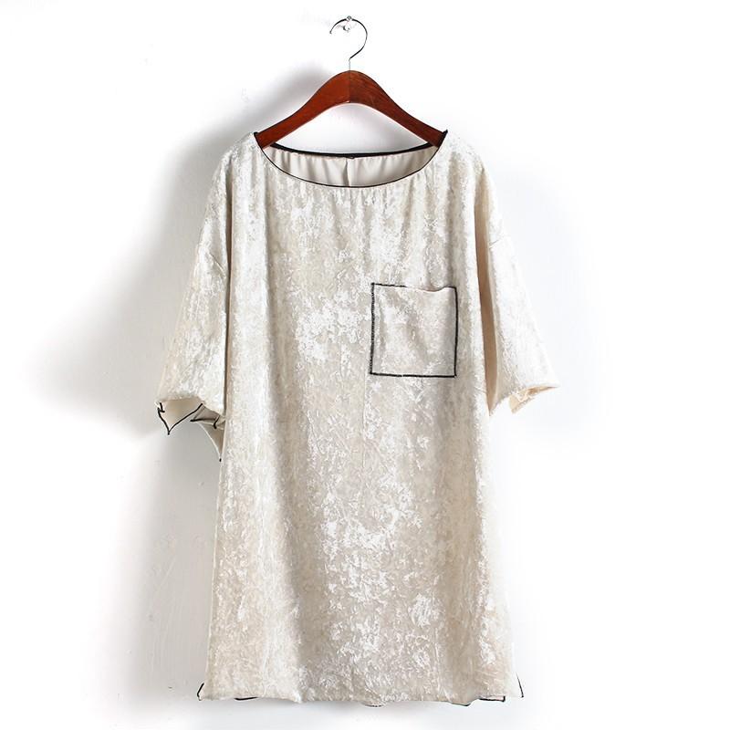 زفاف - Must-have Oversized Scoop Neck Short Sleeves Velvet Soft Comfortable Dress - Discount Fashion in beenono