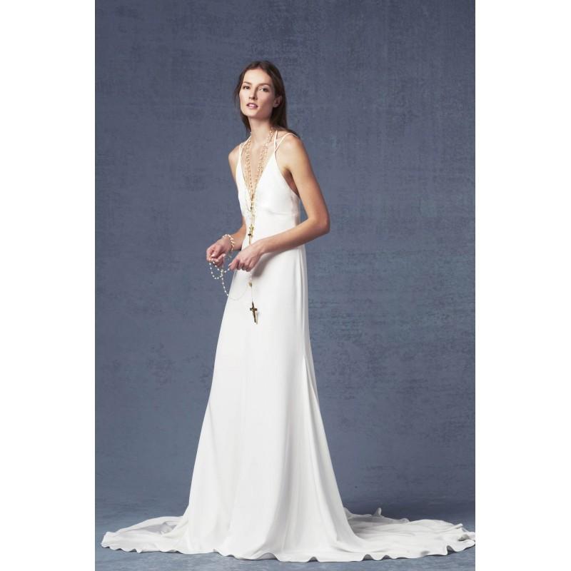 Свадьба - Odylyne the Ceremony Fall/Winter 2017 ANGELINE Chiffon Open Back Chapel Train Empire Spaghetti Straps Simple Dress For Bride - 2018 Unique Wedding Shop