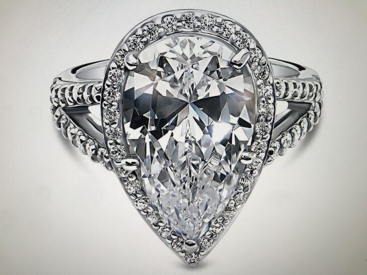 زفاف - A Perfect 7CT Pear Cut Russian Lab Diamond Split Shank Engagement Ring