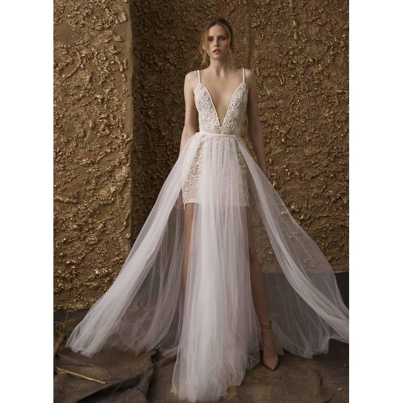 Wedding - Nurit Hen 2018 GT 17 Sexy Sweep Train Nude Aline Open Back Spaghetti Straps Tulle Embroidery Summer Beach Wedding Gown - Brand Wedding Dresses
