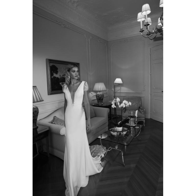 زفاف - Alessandra Rinaudo 2017 BROOKLYN ARAB17634 Open Back Crepe Beading Deep Plunging V-Neck Chapel Train Fit & Flare Bridal Gown - Charming Wedding Party Dresses