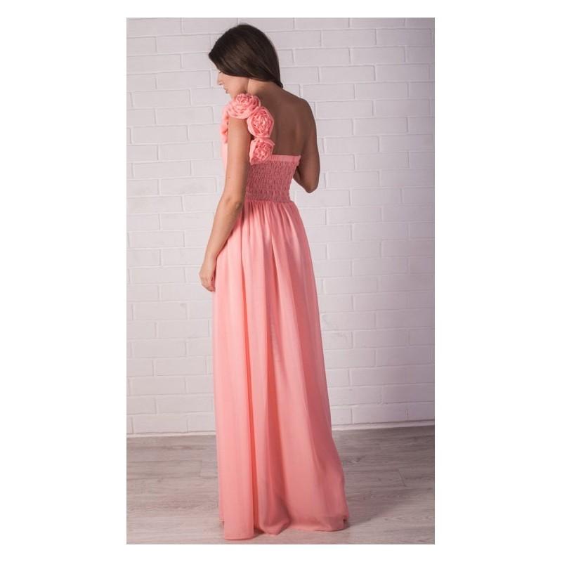 Hochzeit - Peach Party Maxi Dress,Chiffon Dress Flowers One Shoulder.Bridesmaid Dress Wedding gown - Hand-made Beautiful Dresses