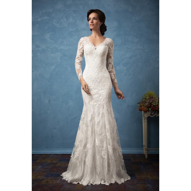 زفاف - Amelia Sposa 2017 Carolina Fit & Flare V-Neck Long Sleeves Vintage Ivory Chapel Train Lace Appliques Winter Wedding Gown - Brand Wedding Dresses
