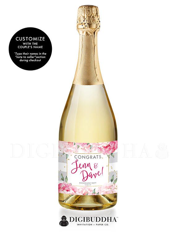 Wedding - Gift For Couples CHAMPAGNE LABEL Personalized Engagement Gift Congrats Newlyweds Engagement Party Gift Champagne Bottle Gift Labels - Jenn