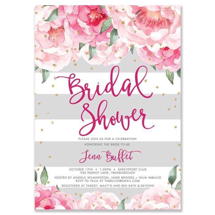 Wedding - Floral Bridal Shower Invitation Florals And Stripes Custom Bridal Shower Invite Floral Bridal Invite Printed Bridal Shower Invite DIY - Jenn