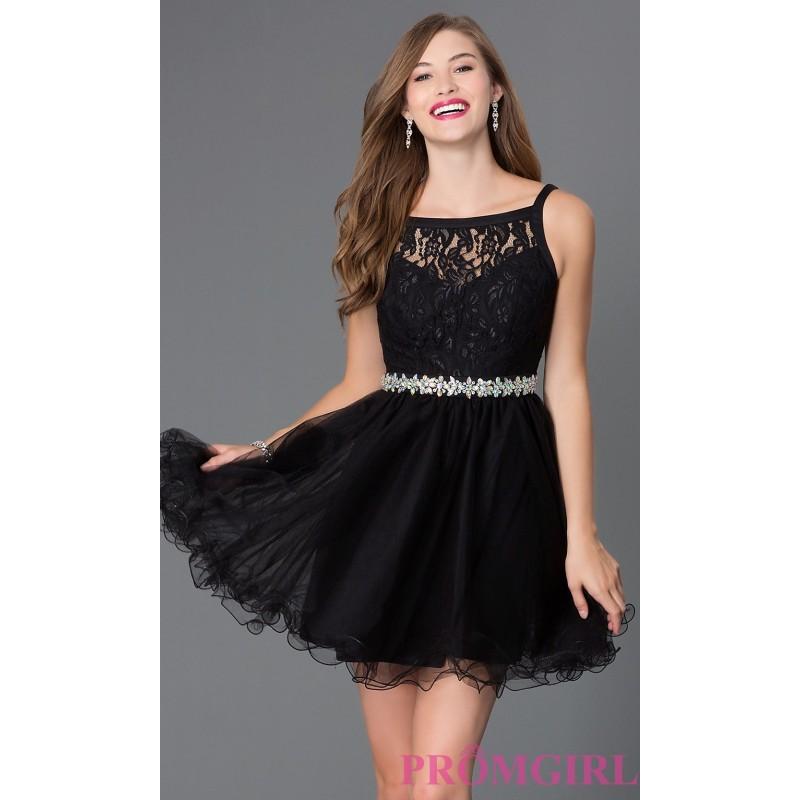 زفاف - Short Sleeveless Black Dress with Lace Bodice - Brand Prom Dresses