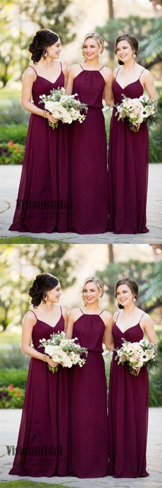 Wedding - 2018 Simple Charming Mismatched Spaghetti Straps Pleating A-Line Long Chiffon Bridesmaid Dress, Bridesmaid Dresses, VB0437