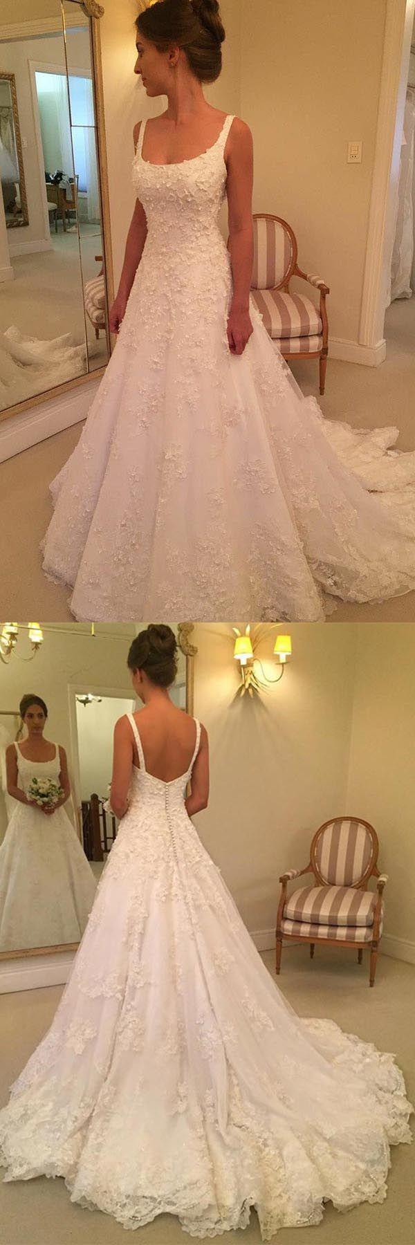 Wedding - A-line Scoop Sweep Train Sleeveless Wedding Dress With Appliques WD218