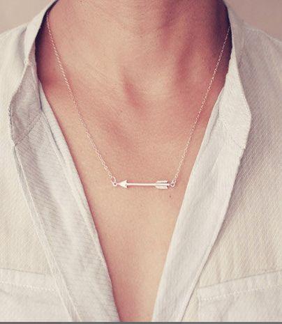 Mariage - Sterling Silver Arrow Necklace /Sideways Arrow Necklace / Layering Silver Arrow Necklace / Large Silver Arrow Necklace / Celebrity Inspired