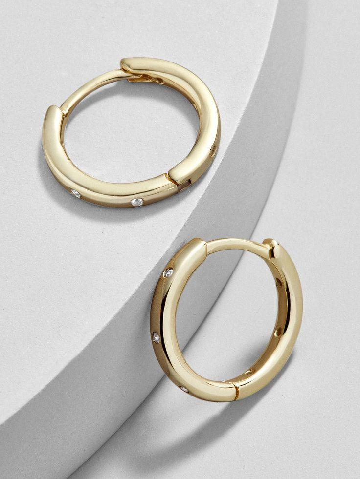 Hochzeit - Oro 18K Gold Plated Huggie Hoop Earrings
