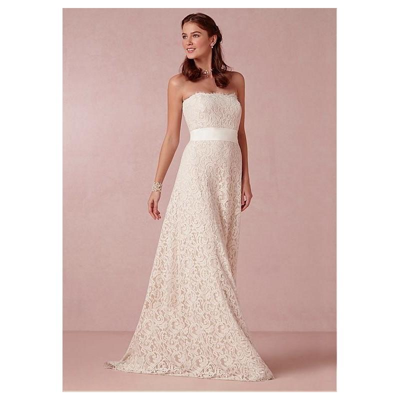 زفاف - Glamorous Lace A-line Strapless Neckline Raised Waistline Wedding Dress - overpinks.com