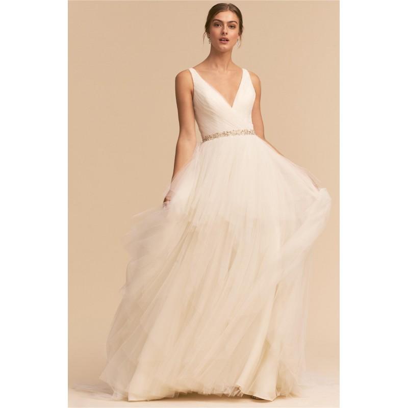 زفاف - BHLDN 2018 Majestic Ball Gown Sleeveless V-Neck Chapel Train Ivory Sweet Appliques Tulle Bridal Gown without Sash - HyperDress.com