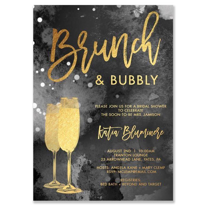 Hochzeit - "Katia" Black Tie Dye Brunch   Bubbly Bridal Shower Invitation