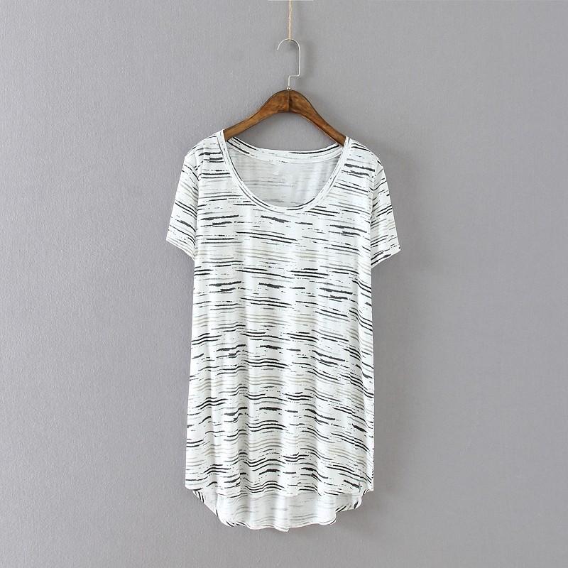 زفاف - Oversized Plus Size Scoop Neck Short Sleeves Stripped Summer T-shirt - Discount Fashion in beenono