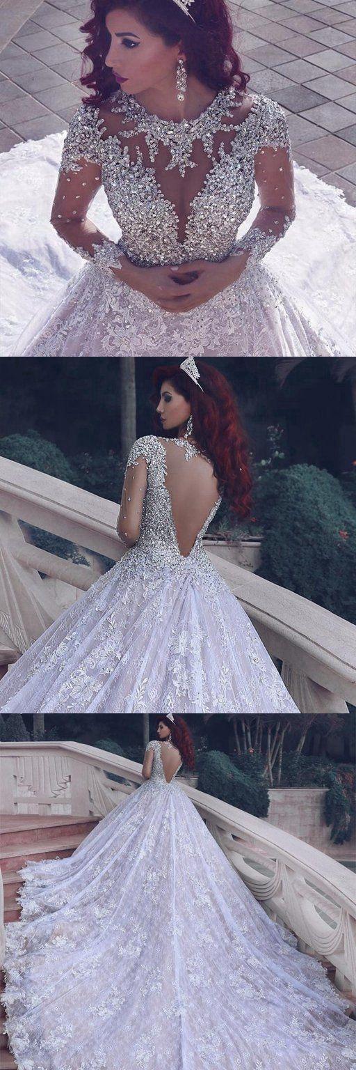 زفاف - Fashion Lace Wedding Dress Ball Gown With Applique And Beading,Bridal Dresses Ball Gown Wedding Dress With Long Sleeves BDS0099