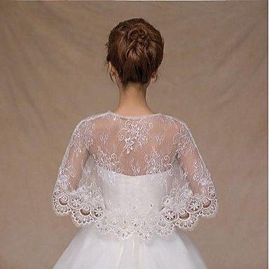Hochzeit - Sleeveless Lace Wedding Party Evening Casual Office & Career Wedding Wraps With Rhinestone Capelets
