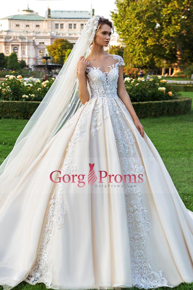 Wedding - 2018 Scoop Tulle A Line Wedding Dresses With Applique And Pearls Chapel Train US$ 349.99 GPP4EF7HJD