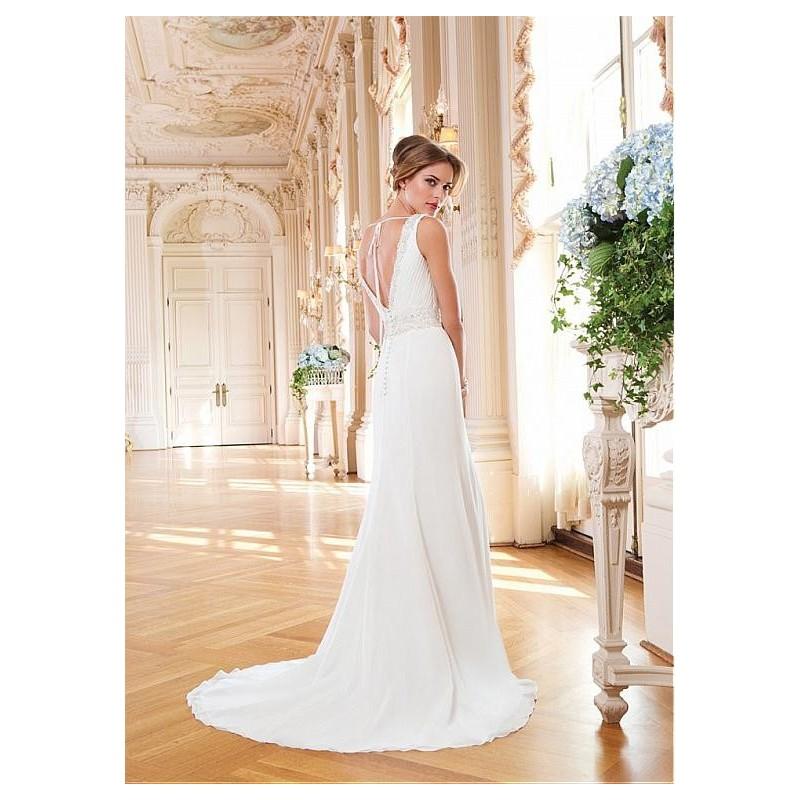 Mariage - Glamorous Chiffon V-neck Neckline Natural Waistline Sheath Wedding Dress With Beadings & Rhinestones - overpinks.com