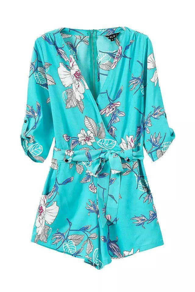 Wedding - "Guardian Angel" Floral Turquoise Onepiece Romper Playsuit