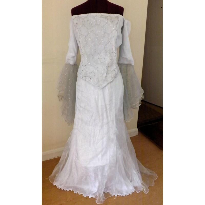زفاف - Wedding Dress Skirt and Top Combination White and Silver Sequinned Plus Size OOAK Goth Medieval Fantasy Pagan Handfasting - Hand-made Beautiful Dresses