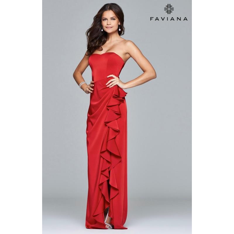 زفاف - Black Faviana 7950 - High Slit Simple Dress - Customize Your Prom Dress