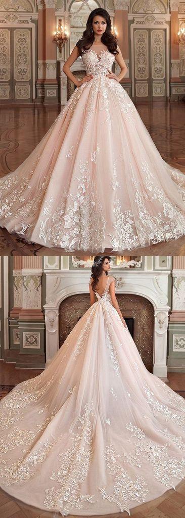 زفاف - Princess Tulle Bateau Ball Gown Wedding Dress With Lace Appliques OK791