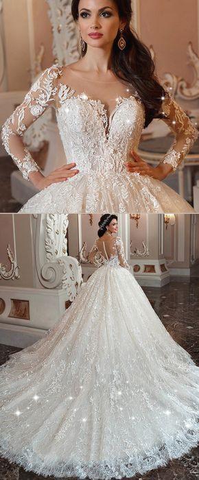 Wedding - Marvelous Lace & Tulle Scoop Neckline Ball Gown Wedding Dress With Lace Appliques & Beadings