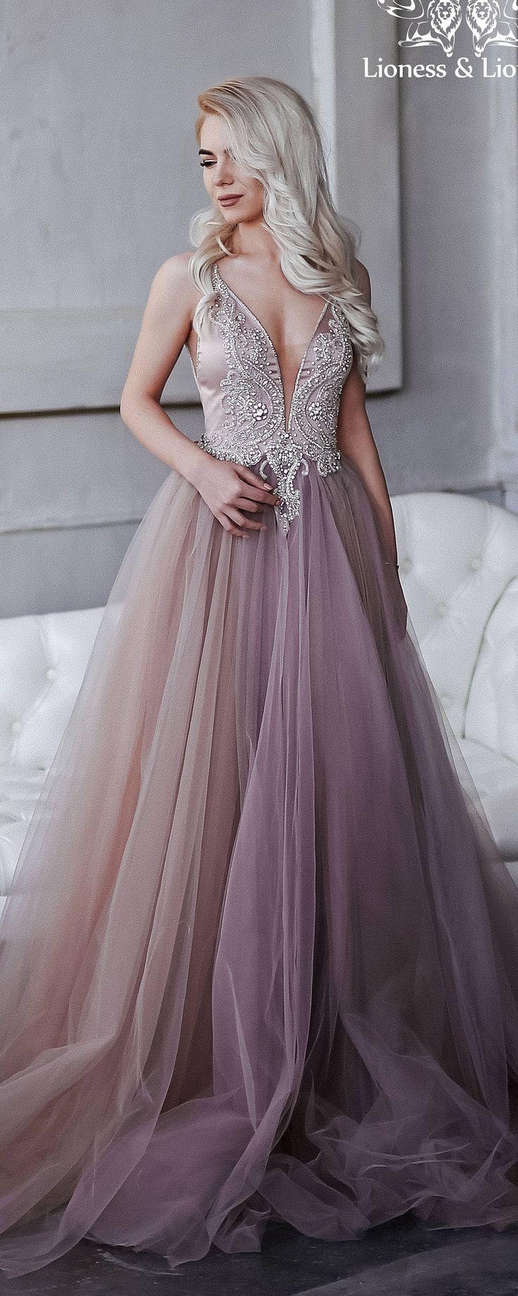 Wedding - Wedding Dress Of Extraordinary Smoky Purple, Hand-embroidered Crystals, Lush Tulle Skirt, An Open Back / Prom Dress / Evening Dress / Kristi