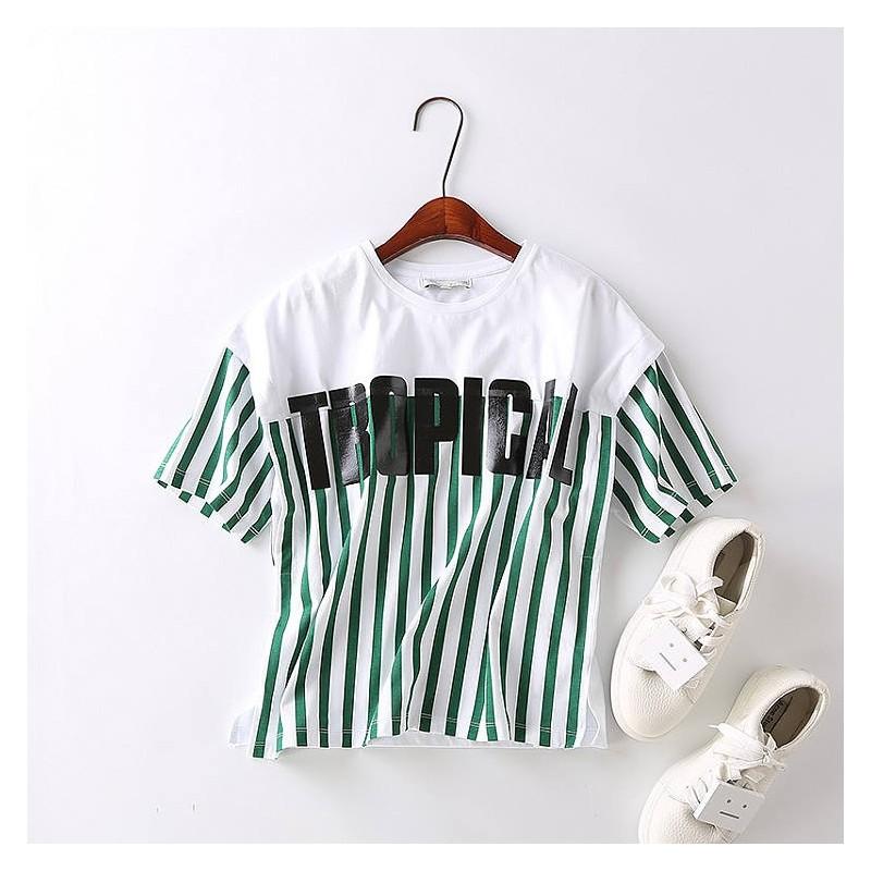 زفاف - Street Style Oversized Printed Split Front Stripped Alphabet Comfortable T-shirt - Lafannie Fashion Shop