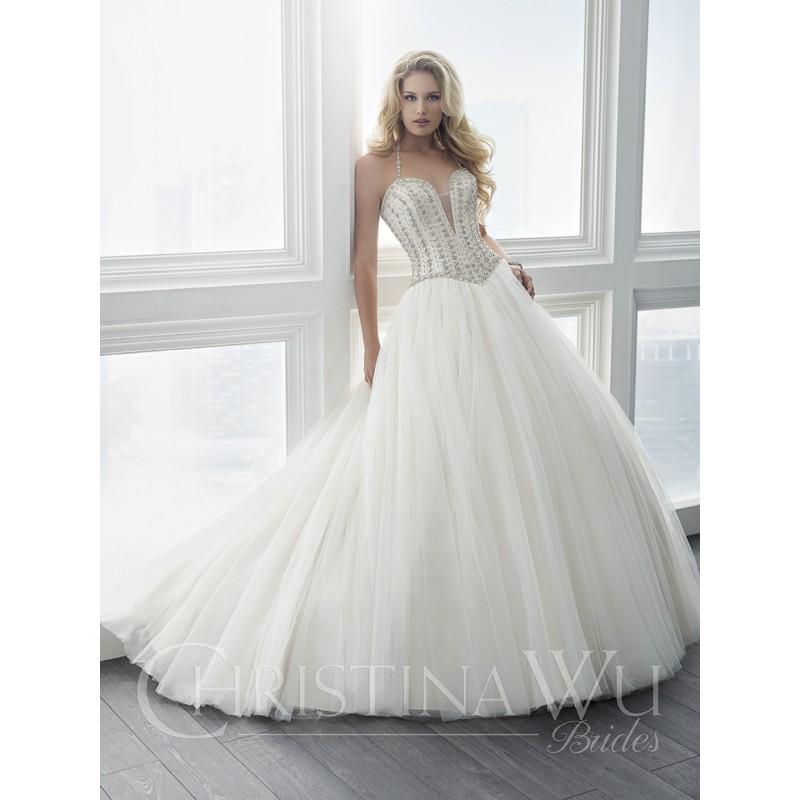 Mariage - Christina Wu Brides Spring/Summer 2017 15616 Chapel Train Sleeveless Sweet Halter Ball Gown Ivory Tulle Beading Bridal Dress - Charming Wedding Party Dresses
