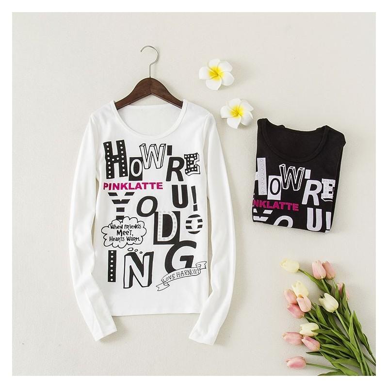 Свадьба - Printed Rhinestone Decorated Scoop Neck Casual 9/10 Sleeves Essential T-shirt - Discount Fashion in beenono