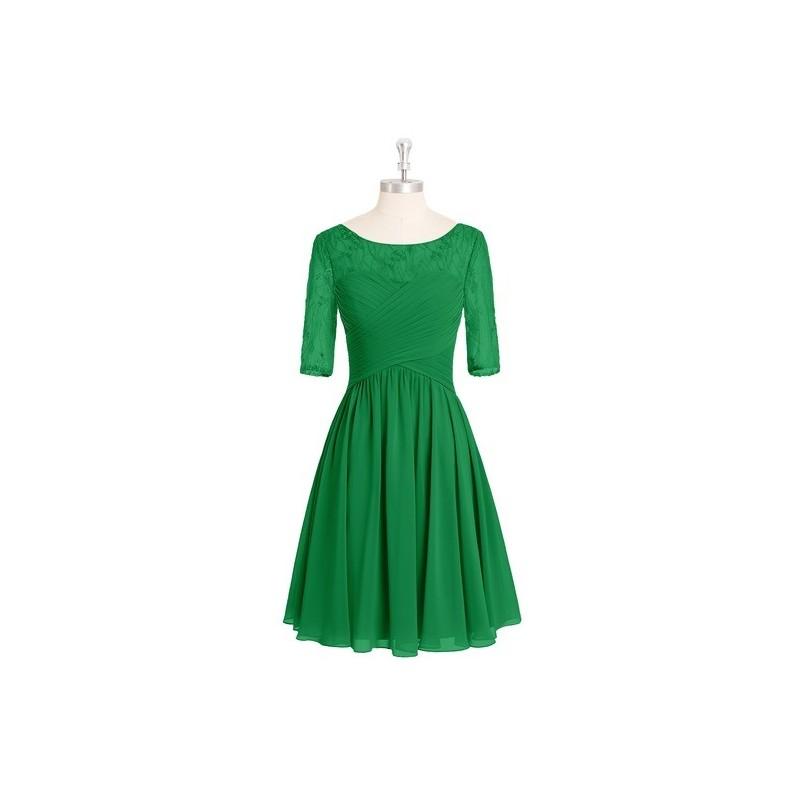 زفاف - Emerald Azazie Hattie - Chiffon And Lace Knee Length Back Zip Boatneck Dress - Simple Bridesmaid Dresses & Easy Wedding Dresses