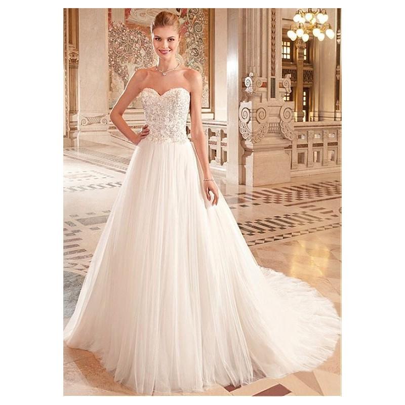 Mariage - Elegant Tulle Spaghetti Straps Neckline Dropped Waistline Ball Gown Wedding Dress With Beaded Lace Appliques - overpinks.com