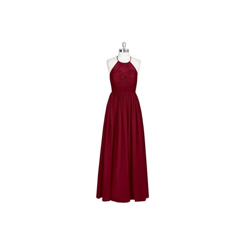 Hochzeit - Burgundy Azazie Harmony - Floor Length Chiffon Halter Strap Detail Dress - Charming Bridesmaids Store