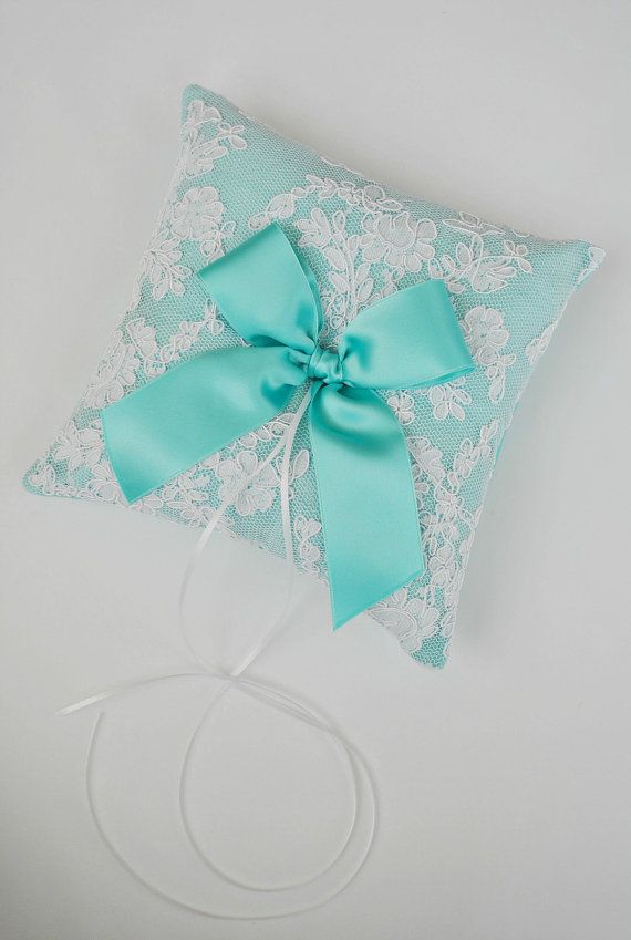 Свадьба - Tiffany Blue Wedding Ring Bearer Pillow - Lace Ring Bearer Pillow - READY TO SHIP