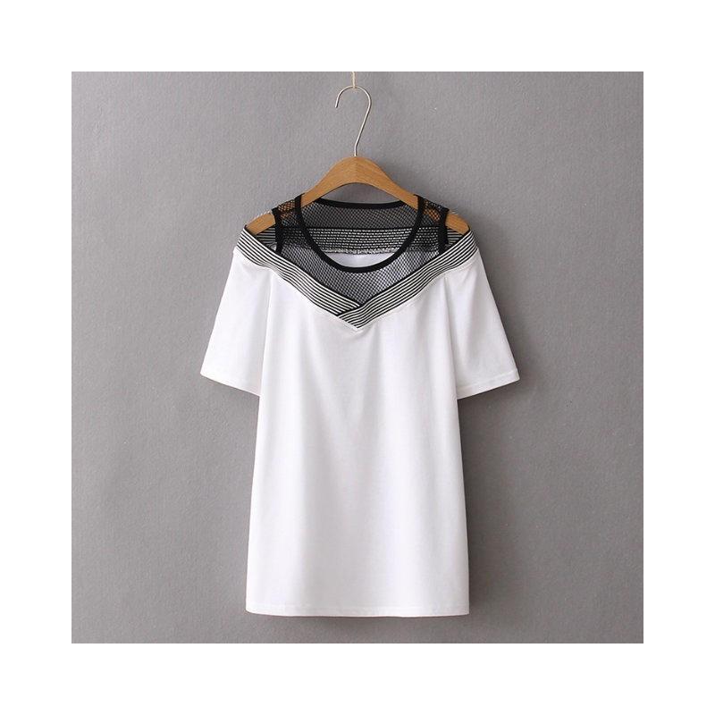 زفاف - Oversized Slimming Plus Size Short Sleeves Lace Summer T-shirt - Discount Fashion in beenono