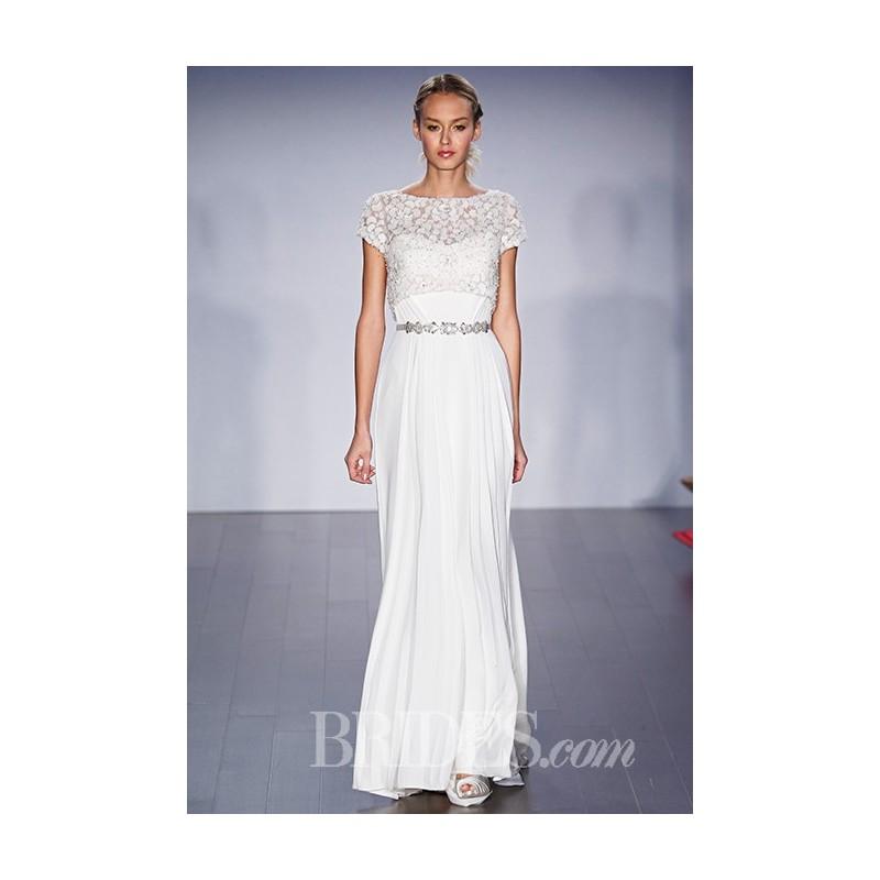 زفاف - Jim Hjelm - Fall 2015 - Short Sleeve Embellished Sheath - Stunning Cheap Wedding Dresses