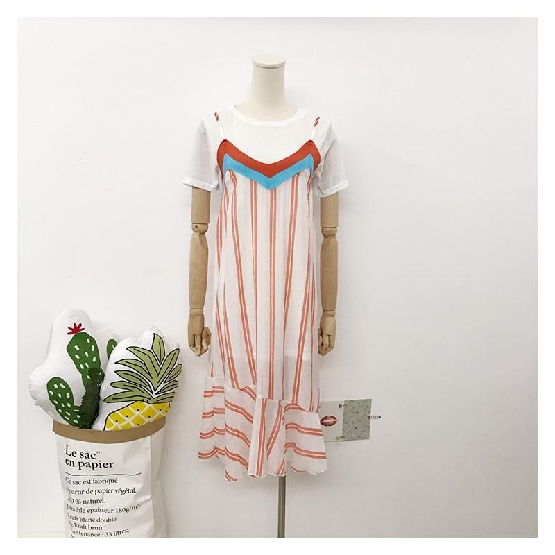 زفاف - Oversized Holiday Frilled A-line Summer Twinset Dress Strappy Top - Lafannie Fashion Shop