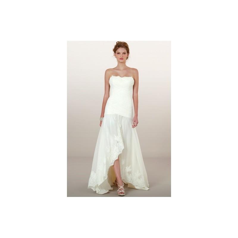زفاف - Liancarlo FW14 Dress 10 - Liancarlo Sheath Strapless Tea Length Fall 2014 White - Rolierosie One Wedding Store