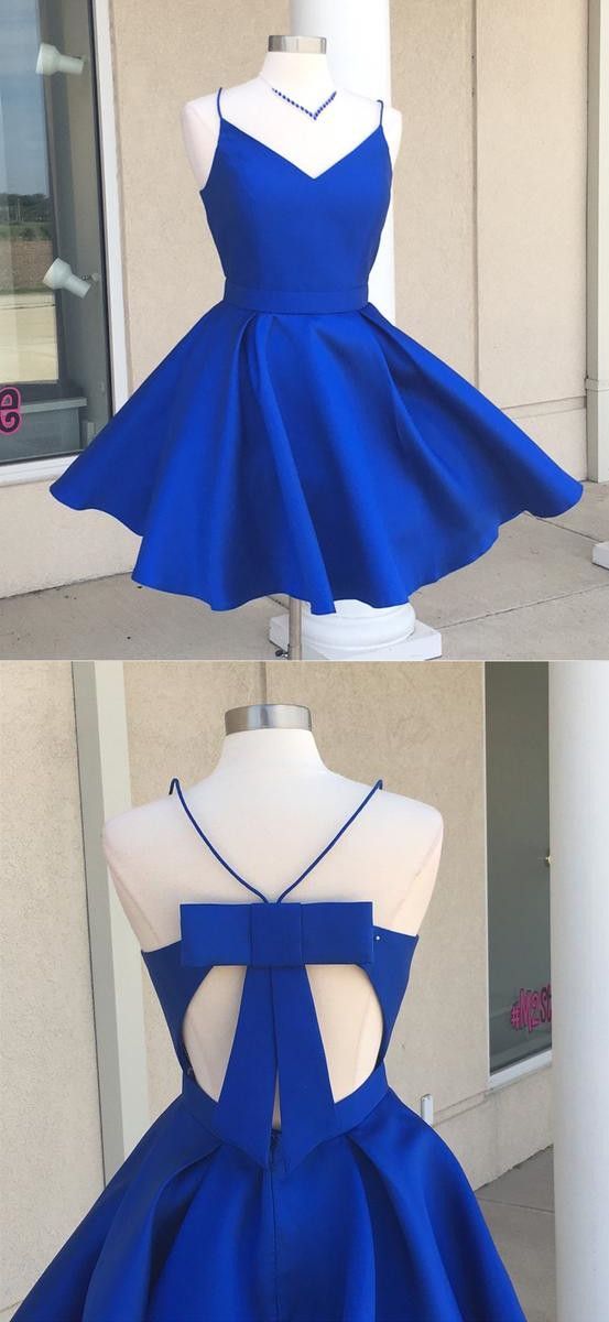زفاف - A-Line Spaghetti Straps Open Back Royal Blue Homecoming Dress